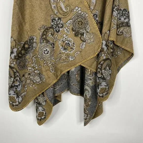 2/$30 NEW Boho Floral Ruana Oversized Open Wrap Poncho Blanket Scarf - Picture 5 of 10